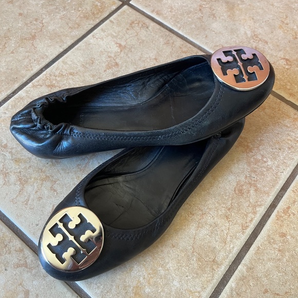 Tory Burch Reva Ballet Flats Leather Black Size 8.5 - Picture 12 of 13